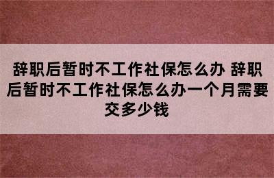 辞职后暂时不工作社保怎么办 辞职后暂时不工作社保怎么办一个月需要交多少钱